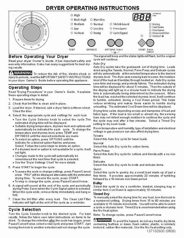 Frigidaire Clothes Dryer 137102600-page_pdf